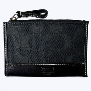 Coach Mini Skinny ID Case Keychain Coin Wallet Signature C Black Canvas Leather